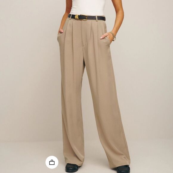 Reformation Mason Tan Wide Leg Pants Size 6P - Picture 1 of 11